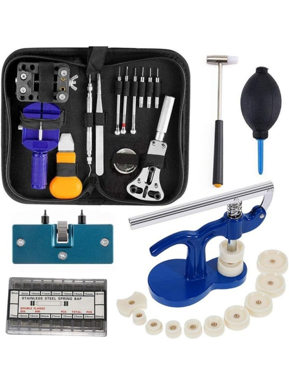 Professional Watch Repair Tool Kit - 406pcs with Press, Battery Tools & Carry